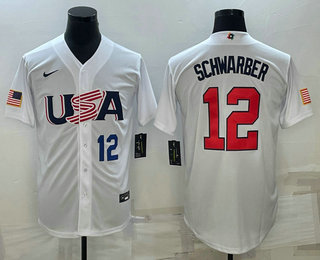 Mens USA Baseball #12 Kyle Schwarber Number 2023 White World Baseball Classic Stitched Jersey->2023 world baseball classic->MLB Jersey